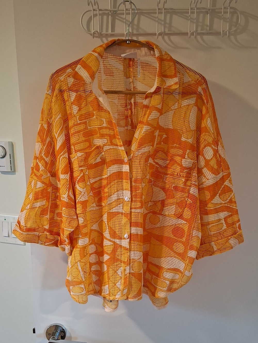Out from Under Orange & Yellow 100% Cotton Rough Knit Resort Shirt (Size S)